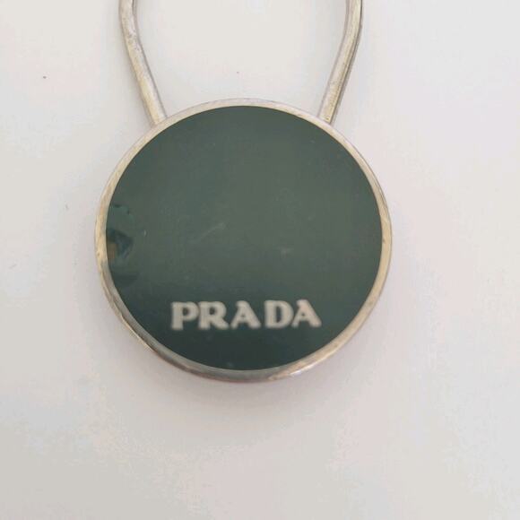Auth PRADA Silver Black Hardware Bag Charm Key Ring Fob Logo Round - Picture 2 of 7